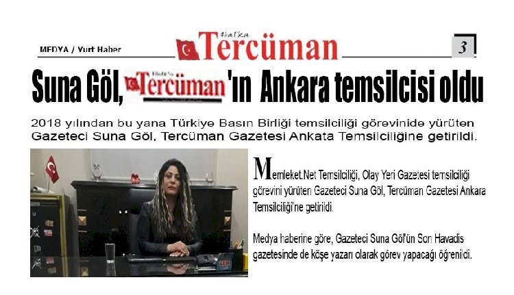 Suna Göl, Tercüman'ın  Ankara temsilcisi oldu